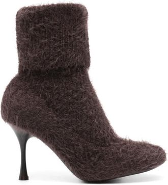 Gianvito Rossi Gebreide Cedar Brown Enkellaarsjes - Dames - Laarzen met Hak - Bruin - 38 EU - Schoenen