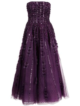 Saiid Kobeisy heart-appliqu&eacute; beaded tulle dress - Purple