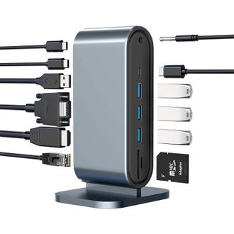 OEM Hub Usb Tipo-c De 12 Puertos, Aluminio, Hdmi 4k, Vga, Ethernet, Pd 100w, Para Pc/port&aacute;til