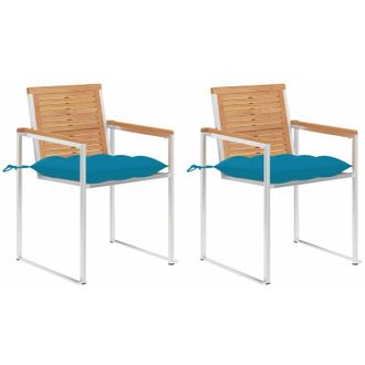 vidaXL Vidaxl - Sillas De Jard&iacute;n Con Cojines 2 Uds Madera Maciza Teca Y Acero