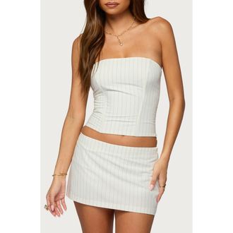 Edikted Maeve Strapless Pinstripe Corset Top in White at Nordstrom, Size X-Large