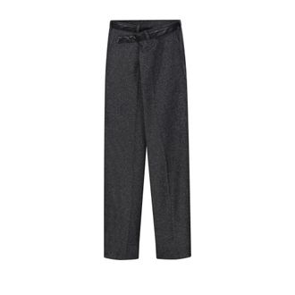 Darkpark Darkpark, Broeken, Dames, Zwart, 2Xs, Wol, Gaia Wijde Broek met Leren Riem