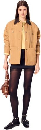Maje Cotton coat with leather collar in Beige at Nordstrom, Size 40 Eu