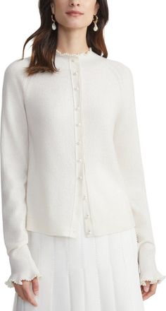 Lafayette 148 New York Hand-Beaded Pearlescent Trim Cardigan
