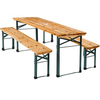 TecTake Conjunto de mesa y bancos plegables, acero, pino, 170x46x78 cm, marr&oacute;n
