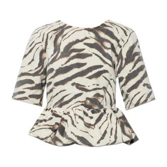 Ganni Blouses, female, Brown, Size: XS Denim Top with Animal Motif