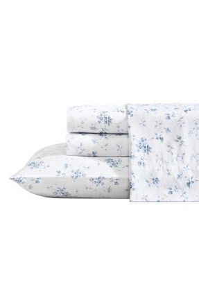 Laura Ashley Garden Muse 4-Piece Cotton Sateen Sheet Set in Blue at Nordstrom Rack, Size Queen