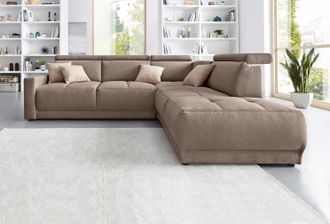 Domo Collection Ecksofa »Ava, moderne Sitzheftung mit toller Doppelnaht, komfortabel, L-Form« mit Ottomane, inkl. Federkern, wahlweise mit Kopfteilverstellungen