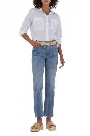 Kut from the Kloth Kelsey High Rise Ankle Flare Jeans In Acceptance With Light Base Wash