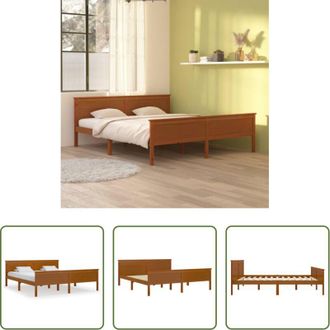 vidaXL Letto matrimoniale - Giroletto Marrone Ambra in Legno Massello di Pino 180x200 cm