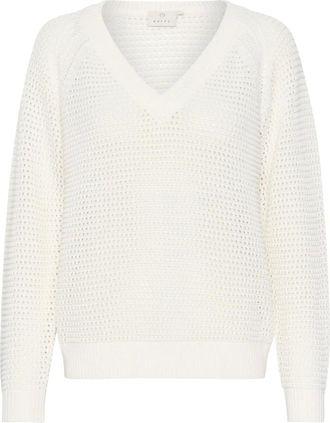 Kaffe Charlie Diamond Knit V-Neck Jumper - - Knitwear - Donna - Bianco - XL
