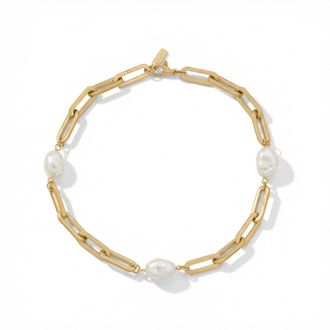Pompeii3 Aviv Anklet 18k Gold Plated 10 8mm Paperclip and Freshwater Pearl