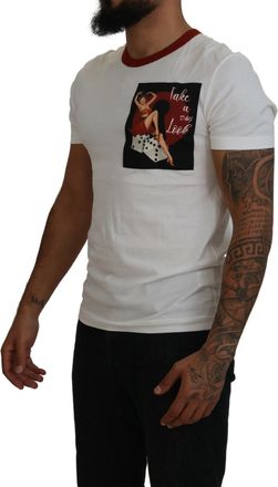 Dolce & Gabbana Cotton White Logo Print Crewneck Mens T-shirt