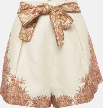 Zimmermann White Paisley Print Linen Brighton Tuck Shorts