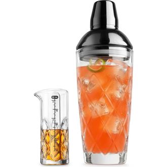 Final Touch Yarai Glass Cocktail Shaker & Jigger Set in Black Chrome at Nordstrom