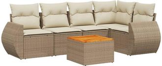 vidaXL Juego De Sof&aacute;s Jard&iacute;n Con Cojines 6 Pzas Rat&aacute;n Sint&eacute;tico Beige Vidaxl