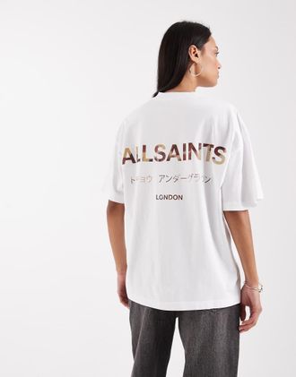 AllSaints Underground Etta - T-shirt bianca con stampa pezzata-Bianco