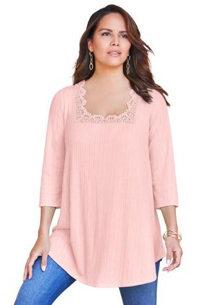 Roaman's Squareneck Pointelle Top in Soft Blush at Nordstrom, Size 16