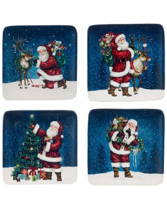Certified International Santas Secret Set Of 4 Canape Plates