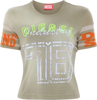 Diesel T-Uncusl flocked-logo T-shirt - women - Cotton/Spandex/Elastane - L - Green