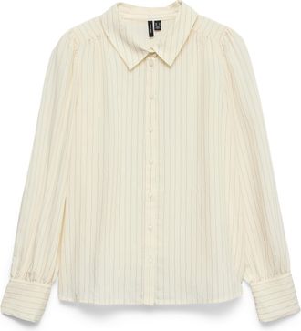Vero Moda Hemdbluse VERO MODA VMMILLIE LS SHIRT WVN GA, Damen, Gr. XL, birch stripes:schwarz, Obermaterial: 80% Viskose, 20% Nylon, gestreift, regular fit norma