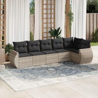 vidaXL Vidaxl - Set De Sof&aacute;s De Jard&iacute;n 6 Pzas Y Cojines Rat&aacute;n Sint&eacute;tico Gris