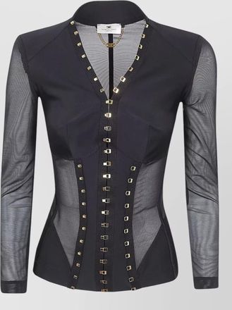 Elisabetta Franchi fitted jacket mesh panels sheer sleeves