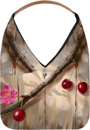 Generic Cherry on Wood Board Reusable Lightweight Grocery Bags - Foldable Into Compact Pouch, Washable & Sturdy, Multipurpose for Shopping and Travel