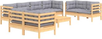 vidaXL Juego De Muebles De Jard&iacute;n 9 Pzas Y Cojines Madera Maciza Pino Vidaxl