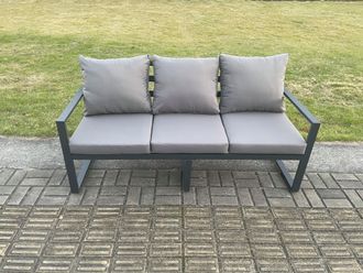 Fimous Aluminium Outdoor Garden Sofa Patio Lounge 3 Seater Sofa for Balcony, Terrace, Swimming Pool Dark Grey