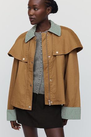 Avec Les Filles Gingham Trim Cape Jacket