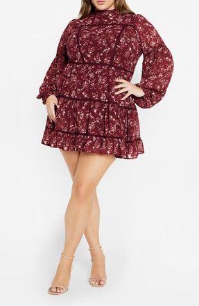 City Chic Lennox Floral Long Sleeve Dress in Red Floral at Nordstrom, Size Xxs
