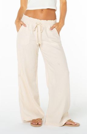 Roxy Oceanside Wide Leg Linen Blend Drawstring Pants in Parchment at Nordstrom, Size Xx-Large