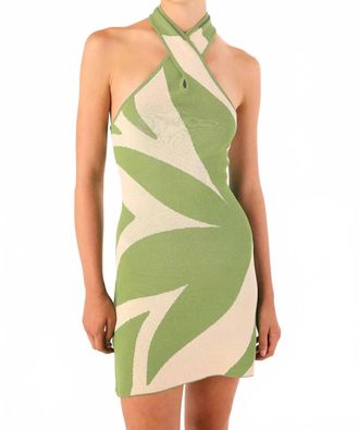 Misa Ishani Knit Jacquard Mini Dress In Green