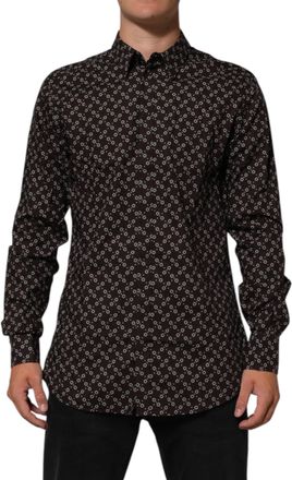 Dolce & Gabbana Mens Brownfloral Collared Gold Formal Dress Shirt Brown Cotton