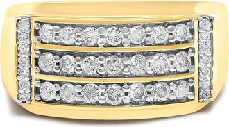 House of Brilliance Mens 14K Yellow Gold Plated Sterling Silver 3/4 Cttw Diamond 3 Row Band Ring
