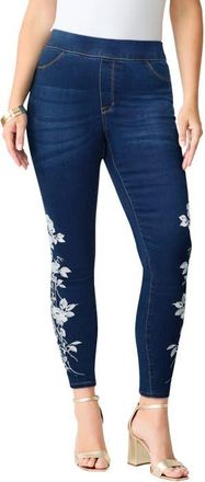Roaman's Plus Size 360&deg; Stretch Jegging in White Embroidered Rose at Nordstrom, Size 32
