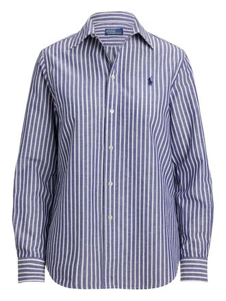 Polo Ralph Lauren Camicia in cotone a righe con logo - Blu