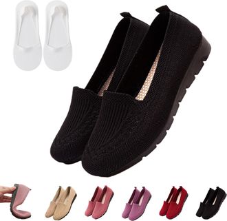 Generic Womens Orthopedic Knit Comfort Loafers - Slip-Resistant Walking Shoes, Soft Sole Mesh Support Shoes (Black,12.5)