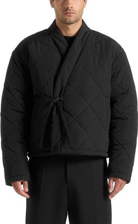 Mani&egrave;re De Voir Emil Quilted Wrap Puffer Jacket in Black at Nordstrom, Size Xx-Large