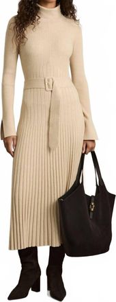 Reiss Ribbed Roll Neck Belted Midi Dress In Nuetral