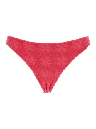 Tory Burch Terry Pink Bikini Bottoms With All-Over Logo Embroidery In Cotton Blend Stretch Woman
