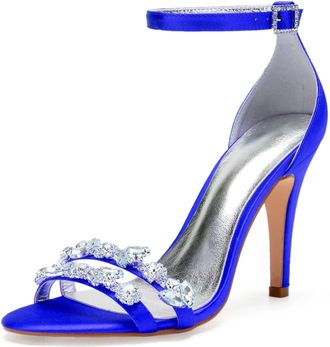 Generic Wedding Shoes Women Open Toe Heels Bridal Ankle Strap Sexy Stiletto High Sandals for Party Prom Dating Wedding10.5Cm,Blue,9 UK