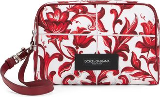 Dolce & Gabbana Mens Clutch Bag Majolica Print Red Calfskin Wash