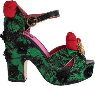 Dolce & Gabbana Betoverde Sicili&euml; Kristal-Brokaat Sleehakken - Dames - Sandalen met hakken - Groen - 35 EU - Leer - Schoenen