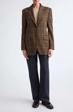 Max Mara Galosce Plaid Blazer in Tobacco at Nordstrom, Size 12