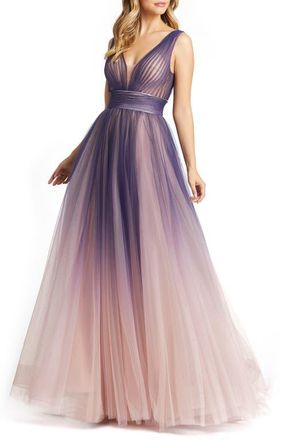 Mac Duggal Sleeveless Ombre Tulle Ball Gown in Indigo Ombre at Nordstrom, Size 12