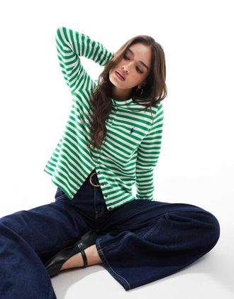Polo Ralph Lauren jersey long sleeve striped cardigan in green and white