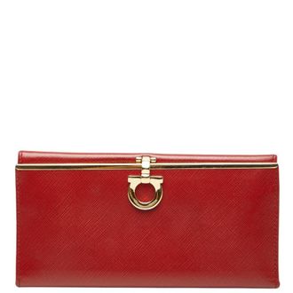 Ferragamo Red Color Leather Long Wallet (Bi-Fold) (Pre-Owned)