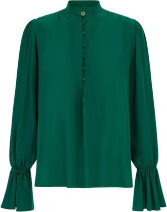 Roberto Cavalli Blouse met hoge hals en wijde manchetten - Dames - Blouses - Groen - XL - Overhemden